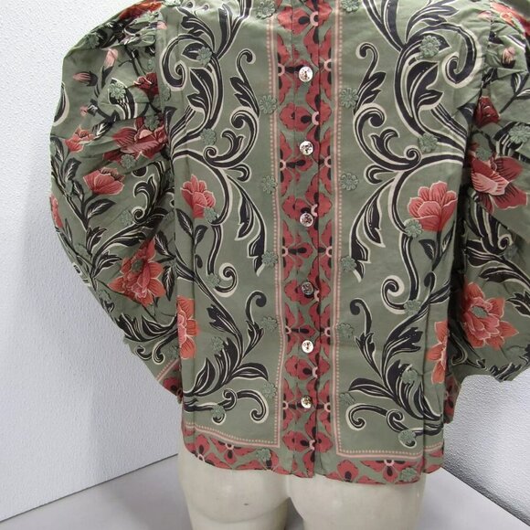 NEW FARM RIO Womens Arabesque Floral Blouse Size S Green - Picture 14 of 15